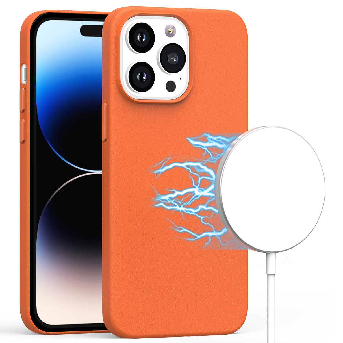 MagSafe Compatible Leather Case for iPhone 14 Plus - Orange | eBay